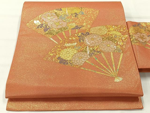 Rakuten - 平和屋着物◎九寸名古屋帯　螺鈿箔　扇面花文　金彩　正絹　逸品　AABH2345uk