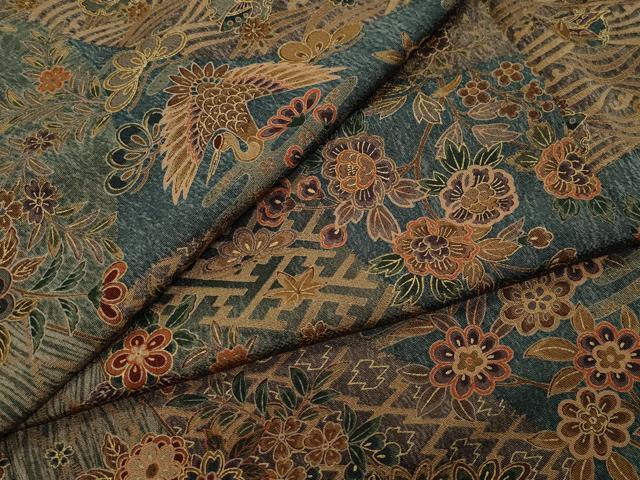 平和屋着物●上質な小紋　飛鶴更紗草花文　金彩　鬼しぼ縮緬　正絹　逸品　未使用　CAAY3070vf