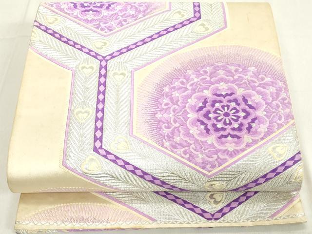 平和屋着物◎六通柄袋帯　唐織　正倉院花文　銀糸　正絹　逸品　DAAX5339cd