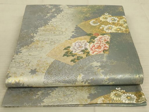 平和屋着物◎六通柄袋帯 唐織 幽玄扇舞 金糸 引箔 正絹 逸品 AAAX3485ou 平和屋着物◎六通柄袋帯 唐織 幽玄扇舞 金糸 引箔 正絹 逸品 AAAX3485ou