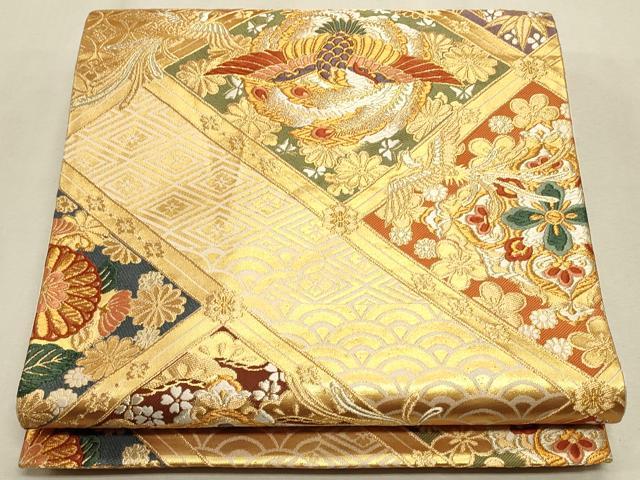 平和屋着物◎六通柄袋帯　唐織　天井鳳凰舞花文　金銀糸　正絹　逸品　CAAR3970ft