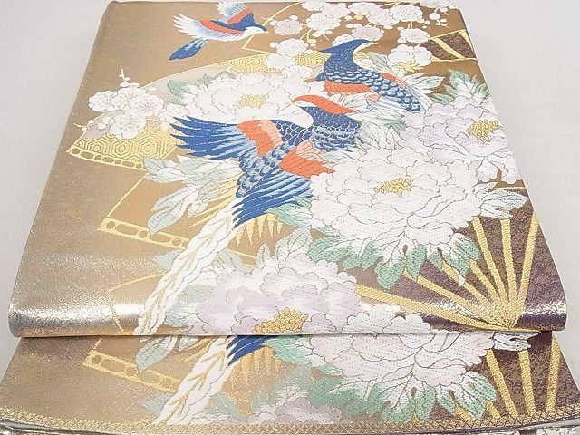 平和屋着物■六通柄袋帯 唐織 舞扇花鳥文 金糸 逸品 DAAB8644ps