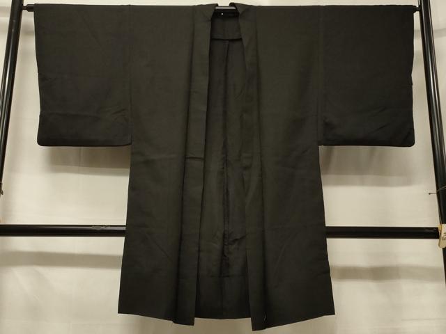 Other - 平和屋着物＃男性　長羽織　紬地　単衣　黒地　正絹　逸品　CABE5342in