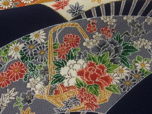 平和屋着物■上質な小紋 扇面草花文 逸品 CAAG3832ev 平和屋着物■上質な小紋 扇面草花文 逸品 CAAG3832ev