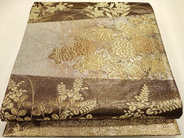 平和屋着物◎六通柄袋帯　草花文　金糸　引箔　正絹　逸品　CAAR3986ft