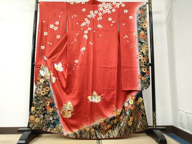 平和屋着物●豪華振袖　花蝶文　暈し染め　金彩　正絹　逸品　CAAZ2918yc