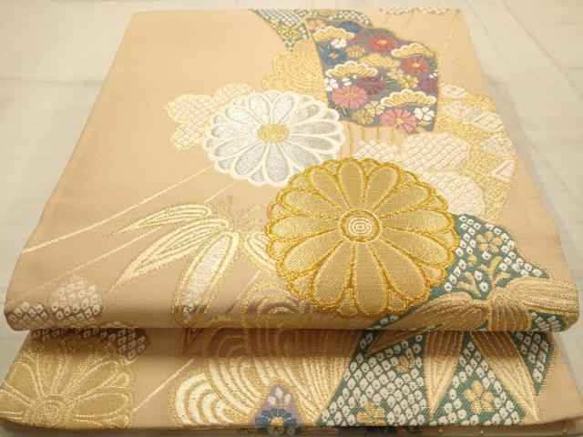 平和屋着物◎六通柄袋帯　唐織　扇面花文　金銀糸　正絹　逸品　AABC1645dt