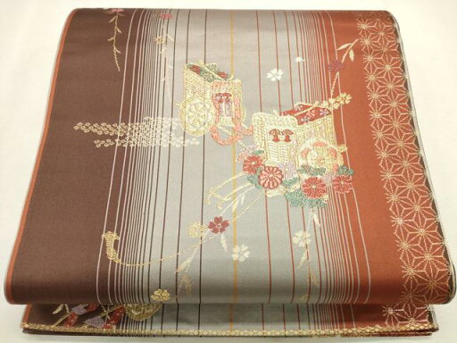 平和屋着物◎六通柄袋帯 御所車草花文 金糸 正絹 逸品 未使用 CAAR3992ft 平和屋着物◎六通柄袋帯 御所車草花文 金糸 正絹 逸品 未使用 CAAR3992ft