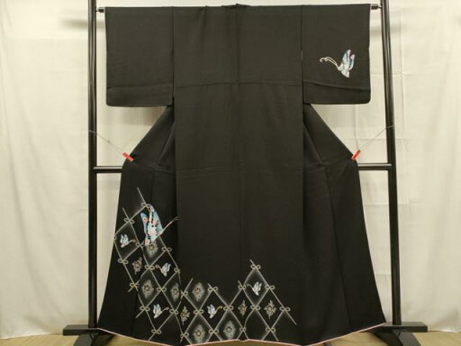平和屋着物■訪問着 舞蝶花文 暈し染め 黒地 金彩 正絹 逸品 DAAQ0438op 平和屋着物■訪問着 舞蝶花文 暈し染め 黒地 金彩 正絹 逸品 DAAQ0438op