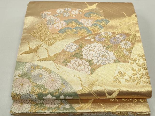 平和屋着物◎六通柄袋帯 唐織 地紙群れ鶴花文 金銀糸 全通箔 正絹 逸品 DABE8727qa