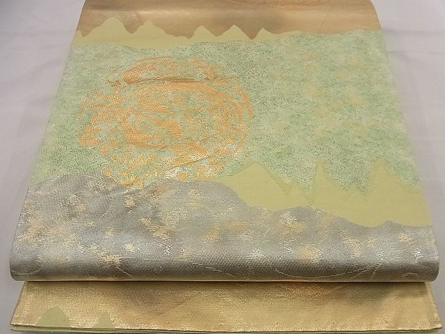 平和屋着物■六通柄袋帯　吉祥花鳥丸文　銀彩　逸品　n-nr0372