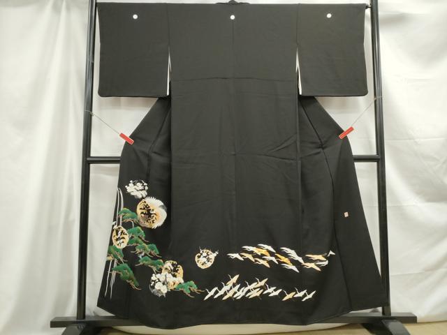 Kimono - 平和屋着物■豪華黒留袖　作家物　駒刺繍　飛鶴花松文　蓑亀　金彩　正絹　逸品　DABC0838qa