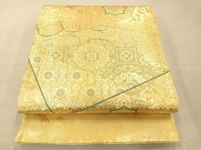 平和屋着物◎佐賀錦 六通柄袋帯 金采 切嵌正倉院花文 金糸 正絹 逸品 AAAO3861fw