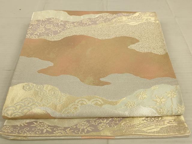 平和屋着物◎六通柄袋帯 霞花文 金糸 正絹 逸品 AAAX3492ou
