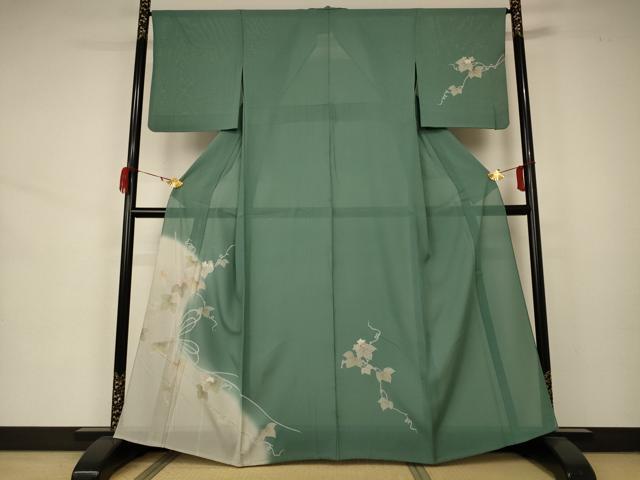Summer Wear - 平和屋着物＊夏物　訪問着　絽　蔦の葉文　暈し染め　銀彩　正絹　逸品　AABA2788jd