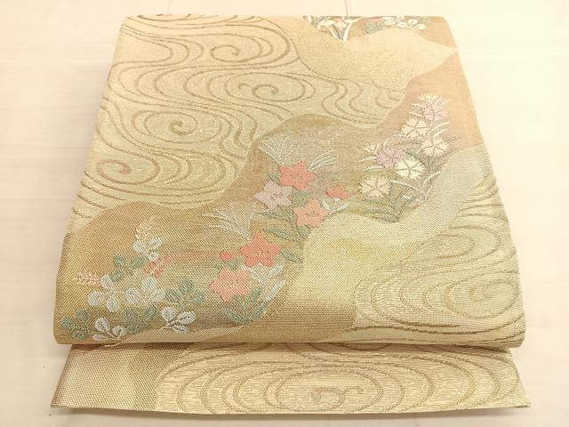 平和屋着物＊夏物　六通柄袋帯　流水草花文　正絹　逸品　BAAS9807du