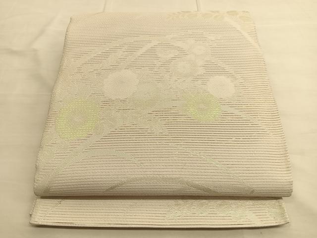 平和屋着物＊夏物　六通柄袋帯　草花文　銀糸　正絹　逸品　BAAS9846du