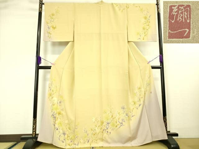 平和屋本店■極上 京友禅工芸作家 小宮山彌一 訪問着 枝花文 暈し染め 蒸栗色地 逸品 未使用 DZAA4883kh5