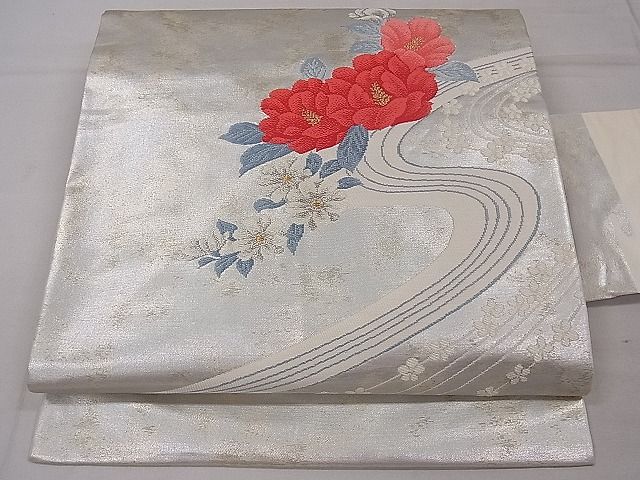 Rakuten - 平和屋着物■九寸名古屋帯 唐織 流水草花文 金銀糸 逸品 ca3982