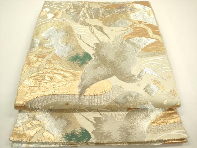 平和屋着物◎六通柄袋帯　飛鶴松文　金銀糸　正絹　逸品　DAAY6144ea