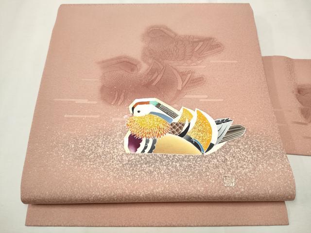 平和屋着物●人間国宝・羽田登喜男 　九寸名古屋帯　鴛鴦文　金銀彩　正絹　逸品　CAAT1170hy