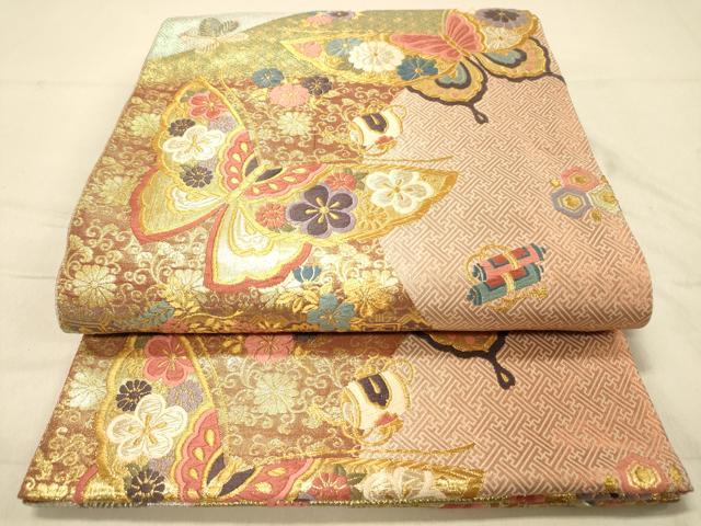 平和屋着物◎佐賀錦　六通柄袋帯　唐織　吉祥花蝶文　万葉集　金銀糸　正絹　逸品　DAAZ3580jm
