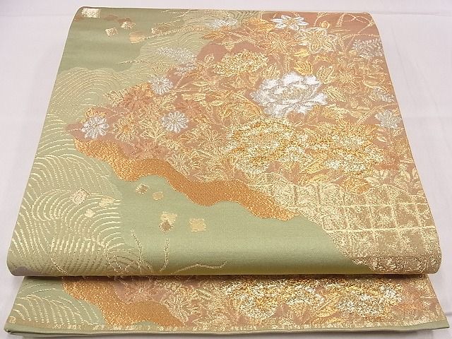 平和屋着物■六通柄袋帯　道長草花文　金銀糸　逸品　eg0131