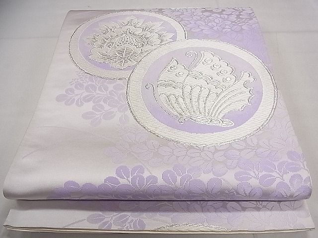 平和屋着物■六通柄袋帯　唐織　花蝶丸文　銀糸　逸品　vf5531