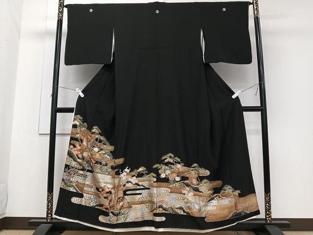 Rakuten - 平和屋着物■豪華黒留袖 駒刺繍 籬車花文 金銀彩 正絹 逸品 CABG6833xi