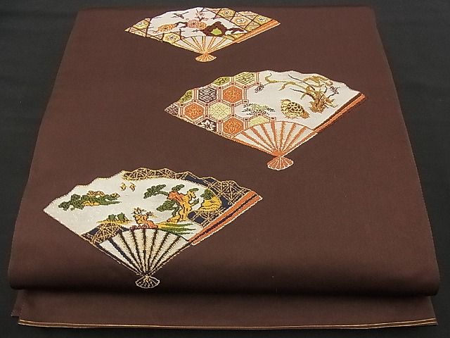 Other - 平和屋着物■太鼓柄袋帯　扇面吉祥花鳥文　金糸　逸品　n-iz1642