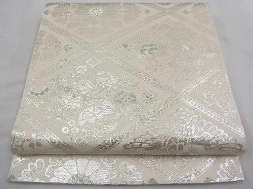 平和屋着物■六通柄 本袋帯 草花菱天井文 銀糸 逸品 n-fw2604 平和屋着物■六通柄 本袋帯 草花菱天井文 銀糸 逸品 n-fw2604