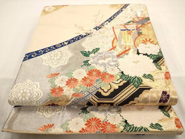 平和屋着物◎六通柄袋帯　唐織　平安御所車文　金銀糸　正絹　逸品　AAAW3659dt(4)