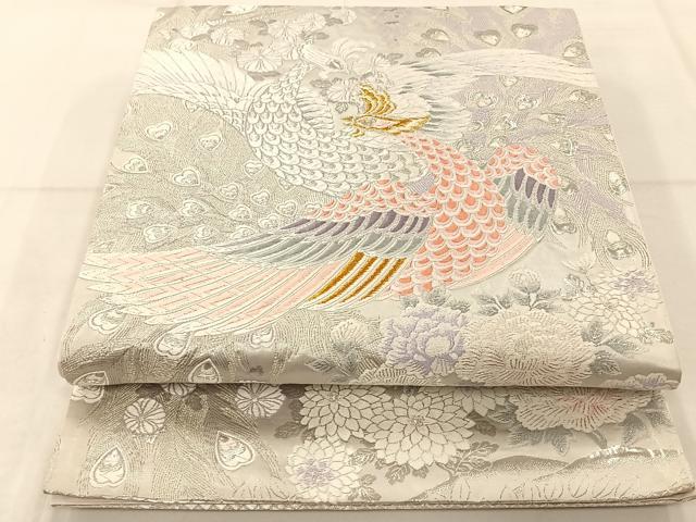 平和屋着物◎六通柄袋帯 孔雀花文 金銀糸 正絹 逸品 AAAP9949ey