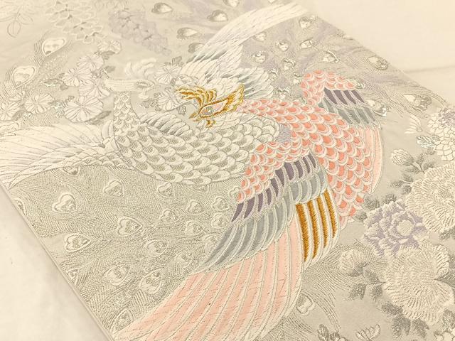 平和屋着物◎六通柄袋帯　孔雀花文　金銀糸　正絹　逸品　AAAP9949ey