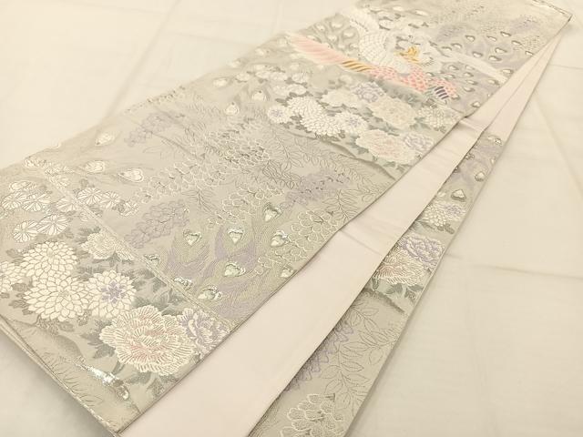 平和屋着物◎六通柄袋帯　孔雀花文　金銀糸　正絹　逸品　AAAP9949ey
