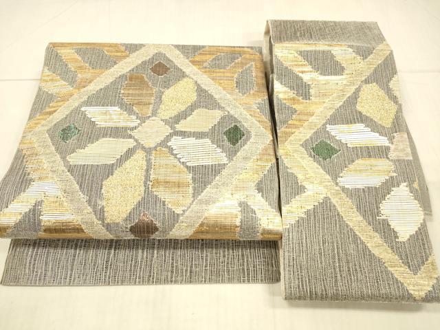 平和屋着物＊夏物　西陣図案家 徳田義三　つけ帯　抽象花文　金糸　正絹　逸品　DAAX0294cm(4)