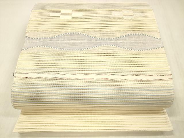 平和屋着物＊夏物　絽綴れ　八寸名古屋帯　横段文　金銀糸　正絹　逸品　DABC8086cm
