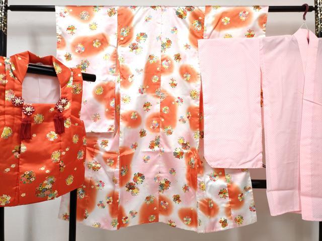 平和屋着物[]七五三　女の子　3歳　祝着　三つ身　長襦袢(無双仕立て)・被布セット　花丸文　暈し染め　DABG3400ma