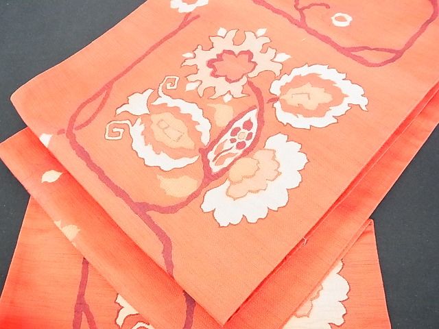 平和屋着物■六通柄袋帯　明日薫　洋花文　逸品　sf0979