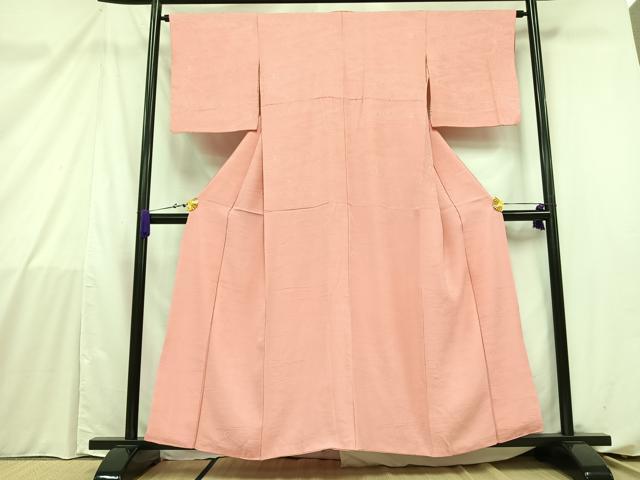 平和屋着物■上質な色無地 流水草花地紋 紅梅色 正絹 逸品 AABB9487mf