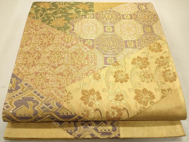 平和屋着物◎六通柄袋帯　有栖川　裂取蜀江花文　正絹　逸品　CAAR3938ft