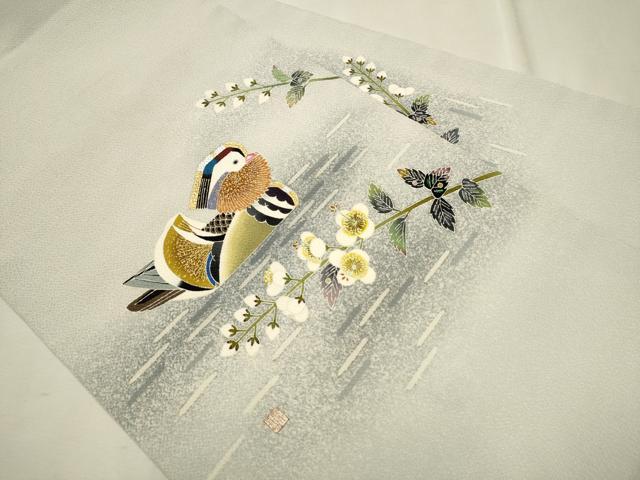 平和屋着物●人間国宝・羽田登喜男　九寸名古屋帯　鴛鴦文　金銀彩　鬼しぼ縮緬　正絹　逸品　CAAT1172hy