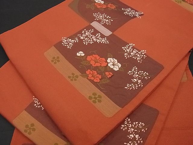 平和屋着物■六通柄袋帯　雲母　色紙草花文　逸品　ga1601