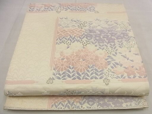 平和屋着物■六通柄袋帯 唐織 格天井花づくし 銀糸 逸品 n-wu0408 平和屋着物■六通柄袋帯 唐織 格天井花づくし 銀糸 逸品 n-wu0408