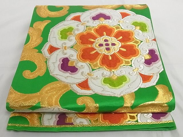 平和屋着物◎六通柄袋帯 唐織 花唐草文 金銀糸 正絹 逸品 AAAE5985Bey