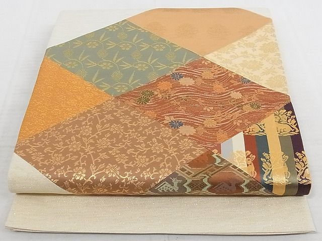 平和屋着物◎太鼓柄袋帯 切嵌 動物草花文 正絹 逸品 AAAI3217Abw