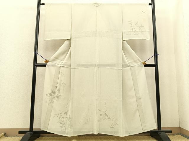 平和屋着物*夏物 訪問着 縦絽 草花文 銀彩 正絹 逸品 BAAS8514fw