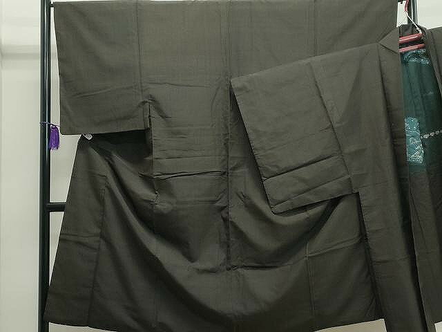 平和屋着物■男性 紬 アンサンブル 海松茶色 正絹 逸品 CAAO9500yk
