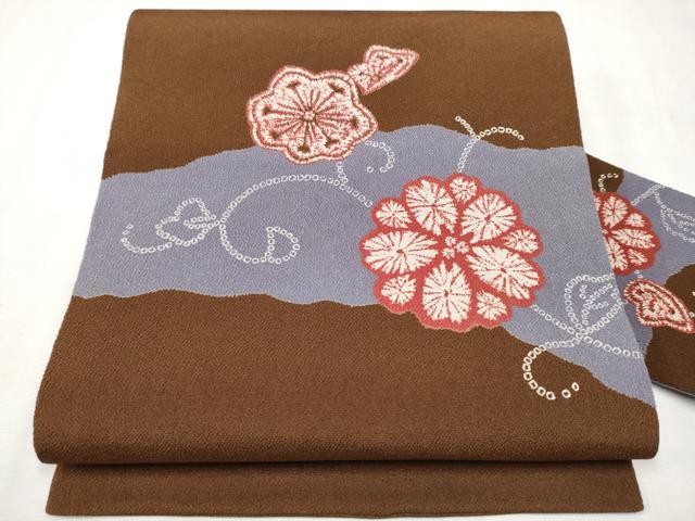 Other - 平和屋着物●九寸名古屋帯　花唐草文　鬼しぼ縮緬　正絹　逸品　CAAV7003hy