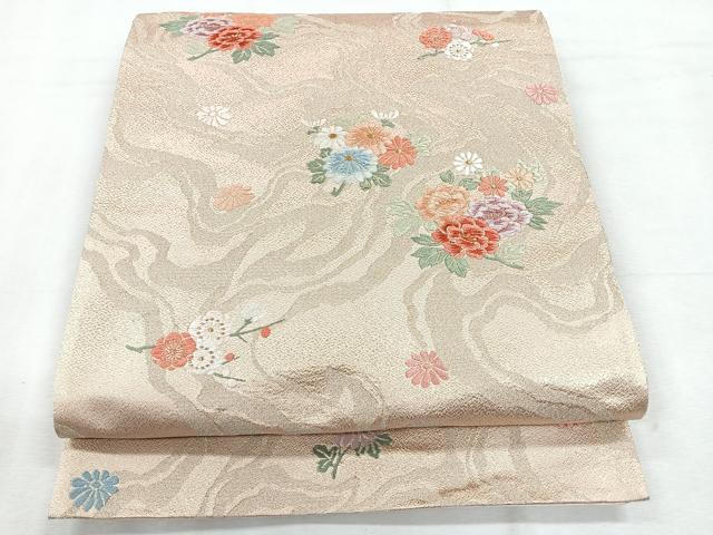 平和屋着物◎六通柄袋帯　草花文　金糸　正絹　逸品　CABH1710nb